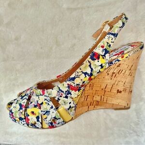 STEVE Madden “Crazzy Floral” Multicolor Peep Toe Cork Wedge Sandals Size 7M